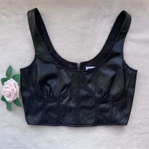 Noisy May Faux Leather Bustier Crop Top